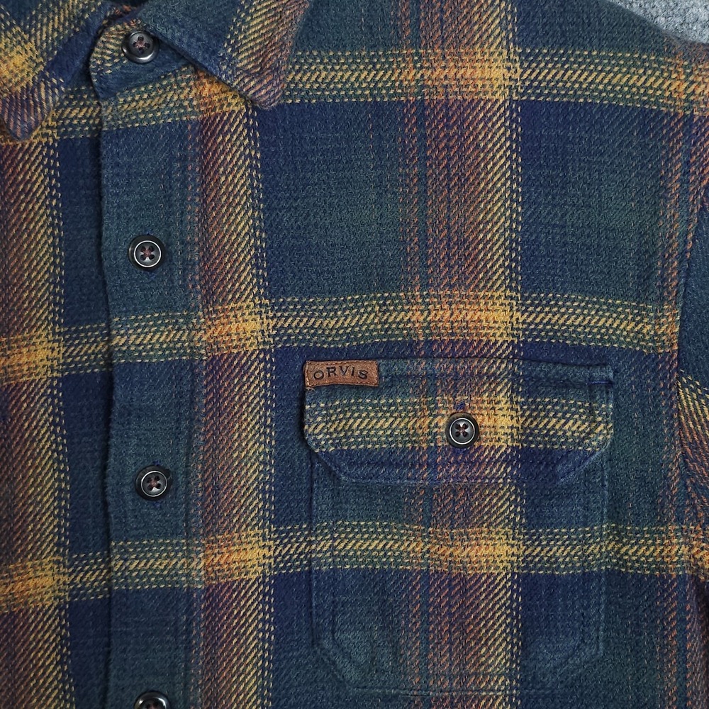 Orvis Flannel Shirt Jacket Mens Large Heavyweight Plaid Button Up Long Sleeve - Picture 4 of 10